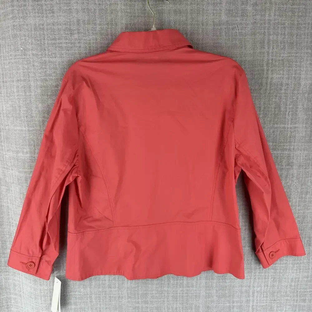 Harve Benard Jacket Womens 14 Red Collared Twill Short Lined Pockets Button